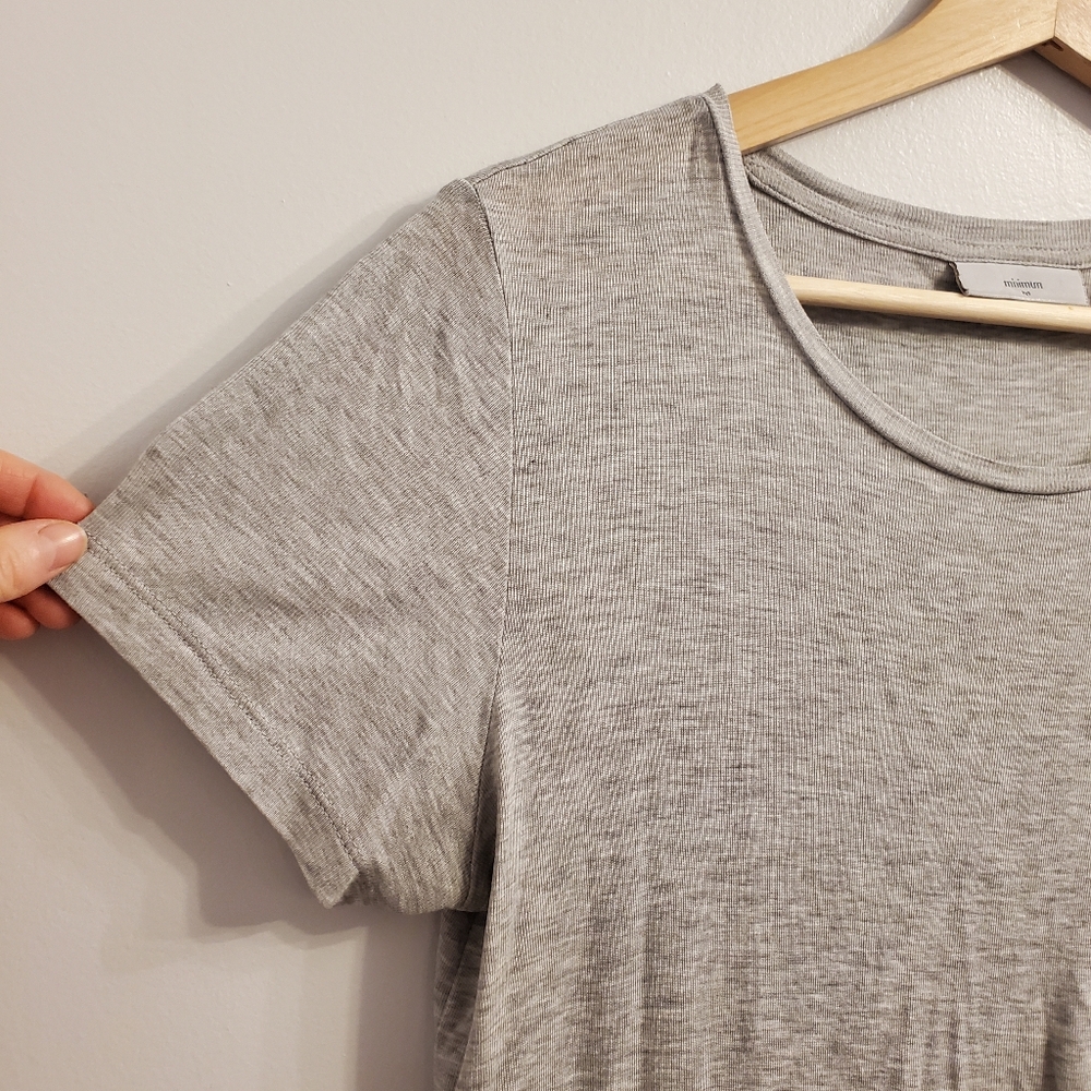 Minimum Medium Basic Crew Neck Ribbed T-Shirt Lightweight Heathered Grey Boho